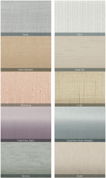 Pirouette Blind Fabric Choices — Choose from ten beautifully textured fabric styles to dress your windows. Bring fabric warmth to your windows