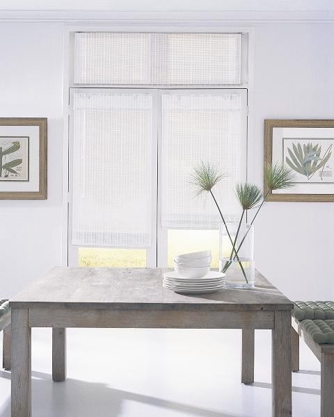 Dining Woven Wood Blind — Give your dining room windows an updated, refreshing vibe with modern style grass weave shades — contemporary tone
