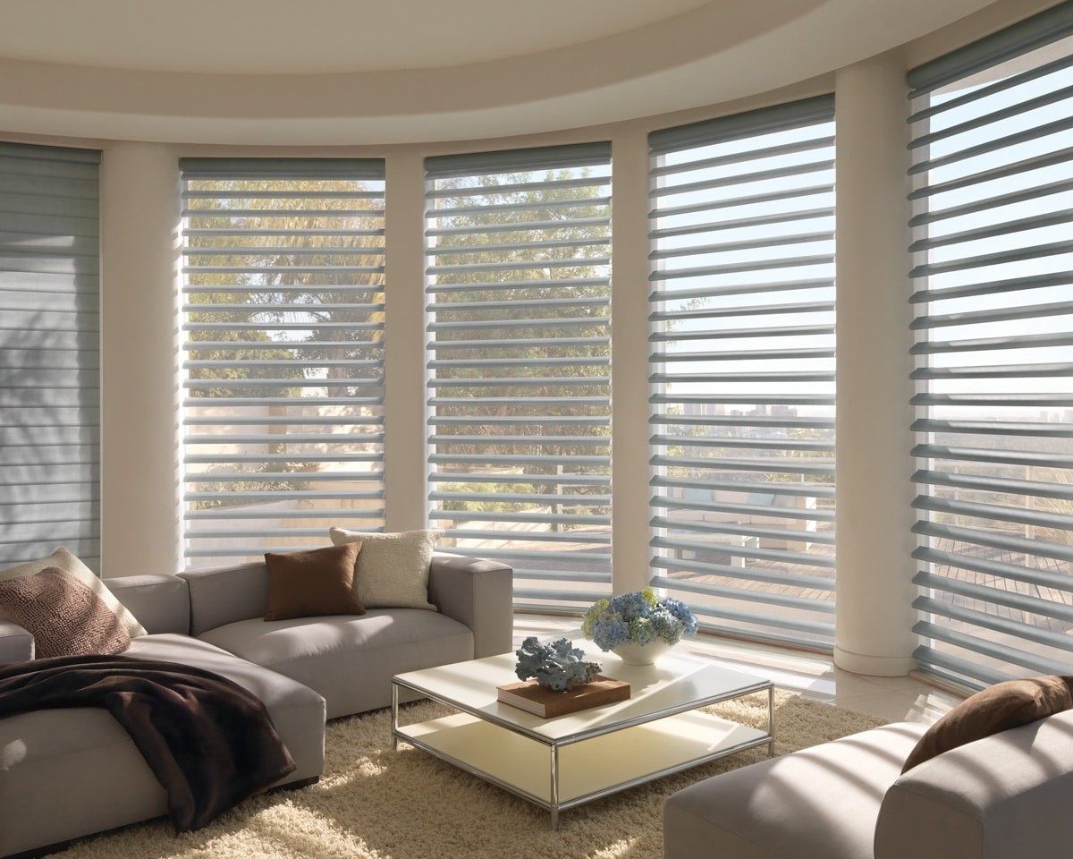 Pirouette shades in a family room area