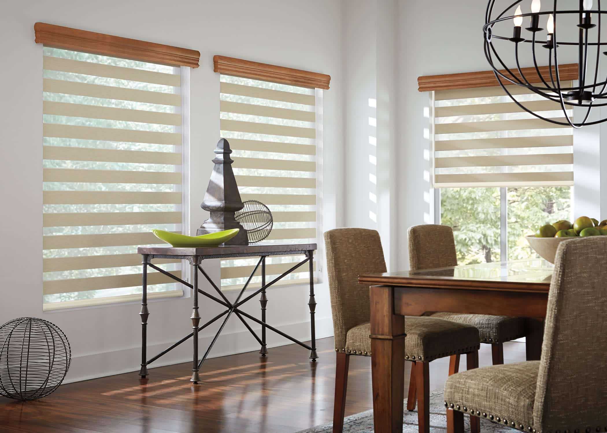 Zebra Blinds Dining Room - Allow lots of light to filter into your room. The sheer fabric is see-through, and the privacy fabric is translucent. Keep UV Out