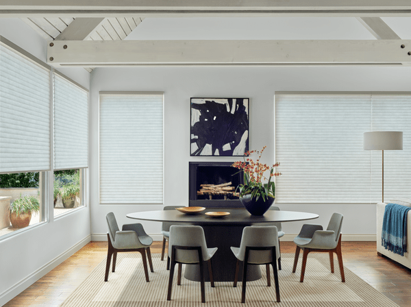 Cellular Roller Shades Living Room - Softly curved contours to provide added insulation