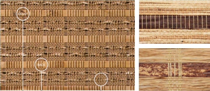 Woven Wood Blind Bamboo — Weaves evoke a cozy feel in wood colors of walnut, moss and straw. Front and back face of bamboo slats alternate