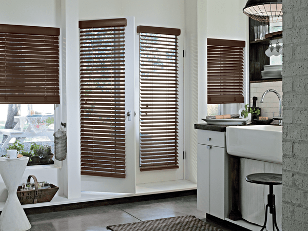 Window Wood Blinds Family-room Area - Each slat shows wood grain and nature's beauty
