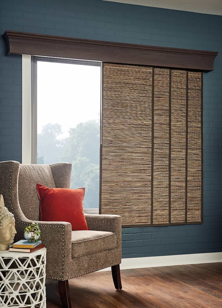 Woven Wood Patio Sliding — Panel track blind is an elegant alternative to vertical blinds to cover a sliding glass door or large window