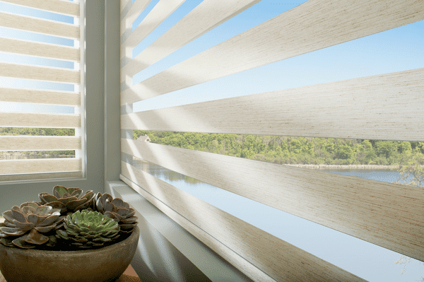 Zebra Blinds Sheer Roller - Sheer roller shade that alternates between sheer view through and privacy fabric bands.
